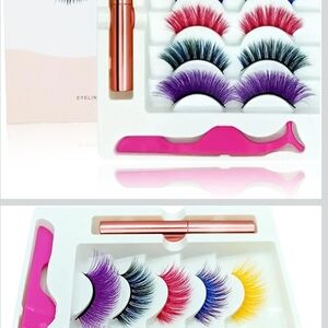 Magnetic False Eyelash Kit with Pink Tweezer - Colorful Lashes Set